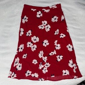 JustFab red and navy floral wrap style high waist skirt with side zip Size S